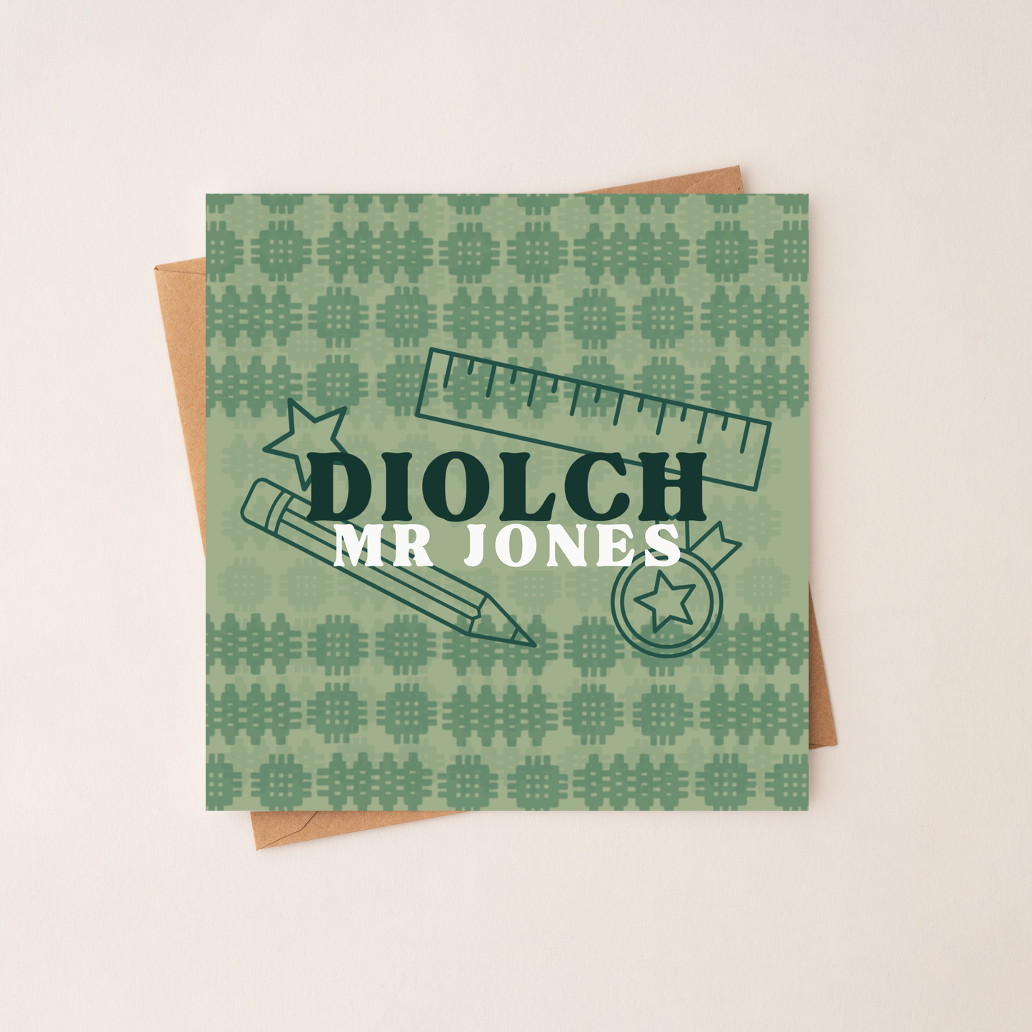 Cerdyn 'Diolch Athro' Wedi'i Personoli - Sgwar