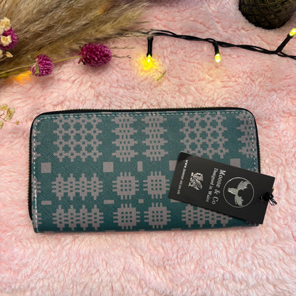 Teal Welsh Tapestry Blanket Design Print PU Purse