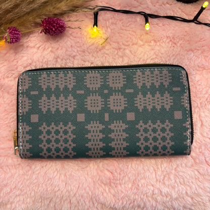 Teal Welsh Tapestry Blanket Design Print PU Purse