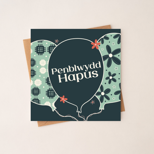 Penblwydd Hapus Balŵn - Welsh Birthday Card