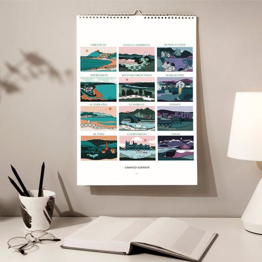 Limited Edition Bilingual A3 Wall Calendar 2026 – North Wales Illustrations by Nila Ann - Lle Nila