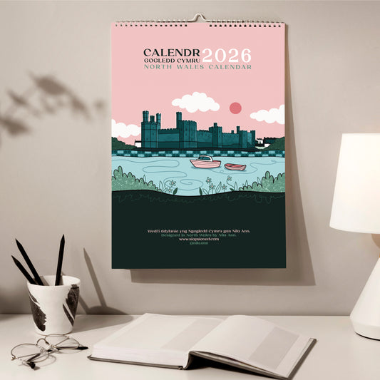 Limited Edition Bilingual A3 Wall Calendar 2026 – North Wales Illustrations by Nila Ann - Lle Nila