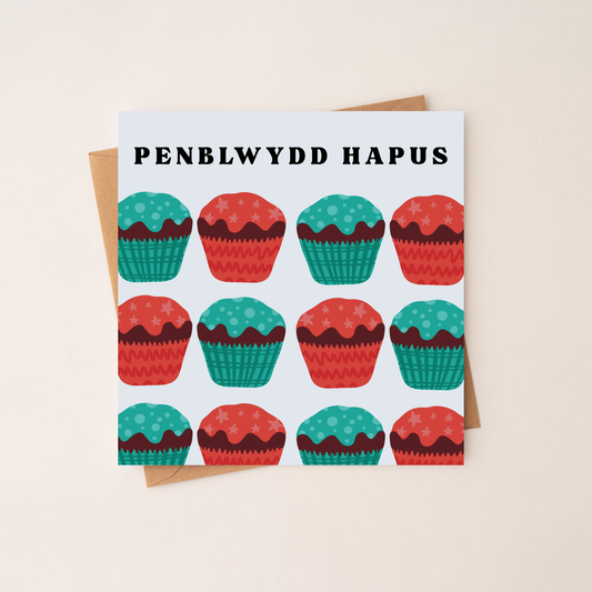 Penblwydd Hapus Cupcake -  Welsh Birthday Card