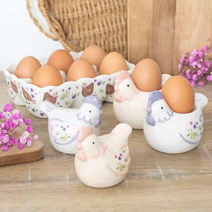 Hen Print Ceramic Egg Holder