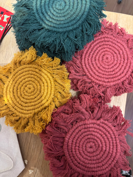 Handmade macrame coasters