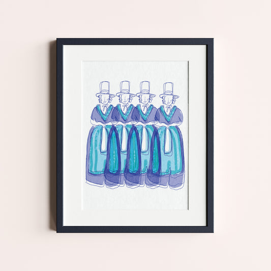 Blue Welsh Ladies - Unframed Print