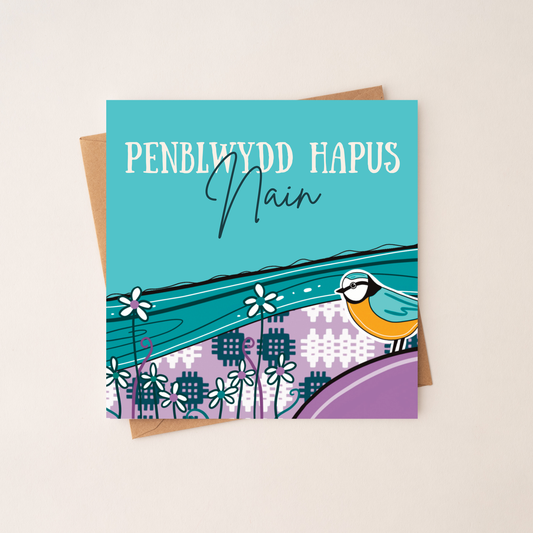 Penblwydd Hapus Nain Titw Tomos Las - Welsh Grandmother Birthday Card
